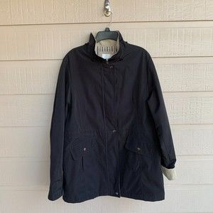 Croft & Barrow Women wind/rain mid thigh coat sz L black/tan removable hood